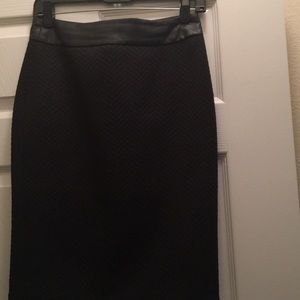 Leather trim black pencil skirt